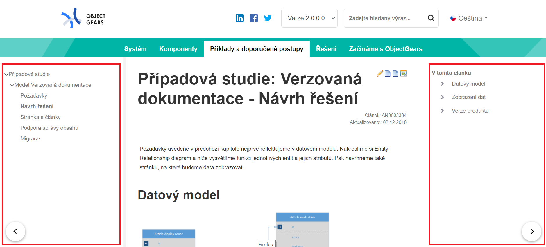 Pozvednutí vzhledu stránek Verzované dokumentace. Panely pro strukturu článku (kapitoly) a zařazení do stromu článků.