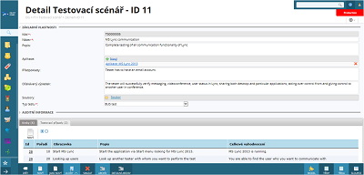 Detail testovacího scénáře